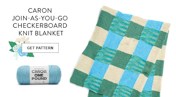 Caron Join-as-you-go Checkerboard Knit Blanket. GET PATTERN. 