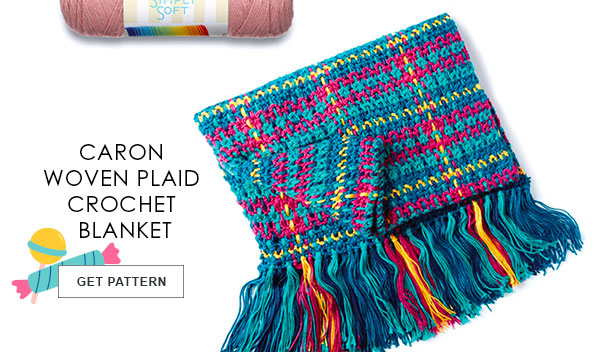 Caron Woven Plaid Crochet Blanket. GET PATTERN.