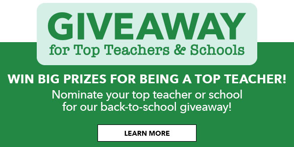  Giveaway for Top Teachers and Schools. Win big prizes for being a top teacher!