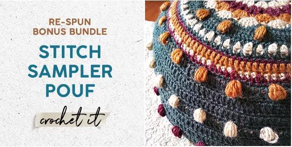 Re-Spun Bonus Bundle. Stitch Sampler Pouf. Crochet it.