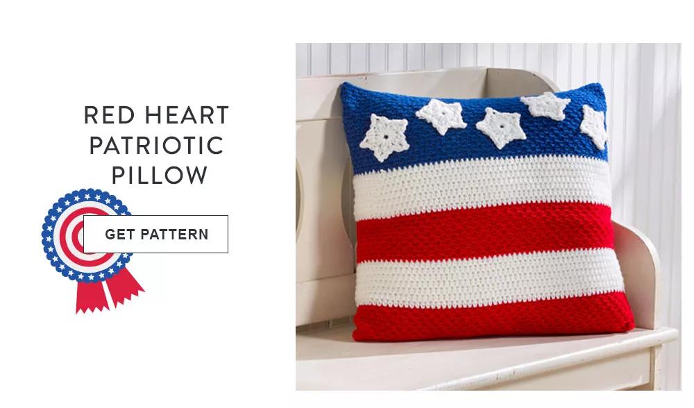 Red Heart Patriotic Pillow. Get Pattern.