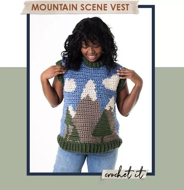 Mountain Scene Vest. Crochet it.