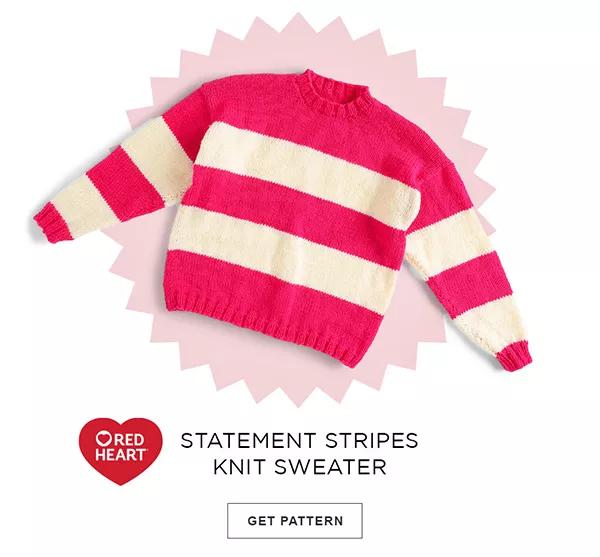 Red Heart Statement stripes knit sweater. GET PATTERN