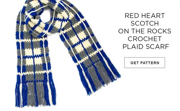 Red Heart™ Scotch On the Rocks Crochet Plaid Scarf. GET PATTERN