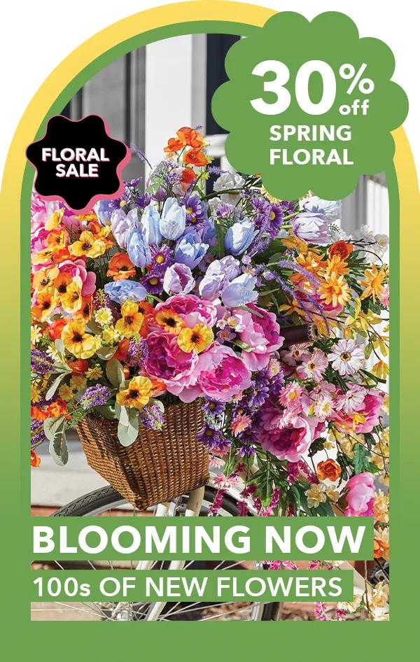 Floral Sale Badge.Blooming Now 100s of new flowers. 30% off spring floral.