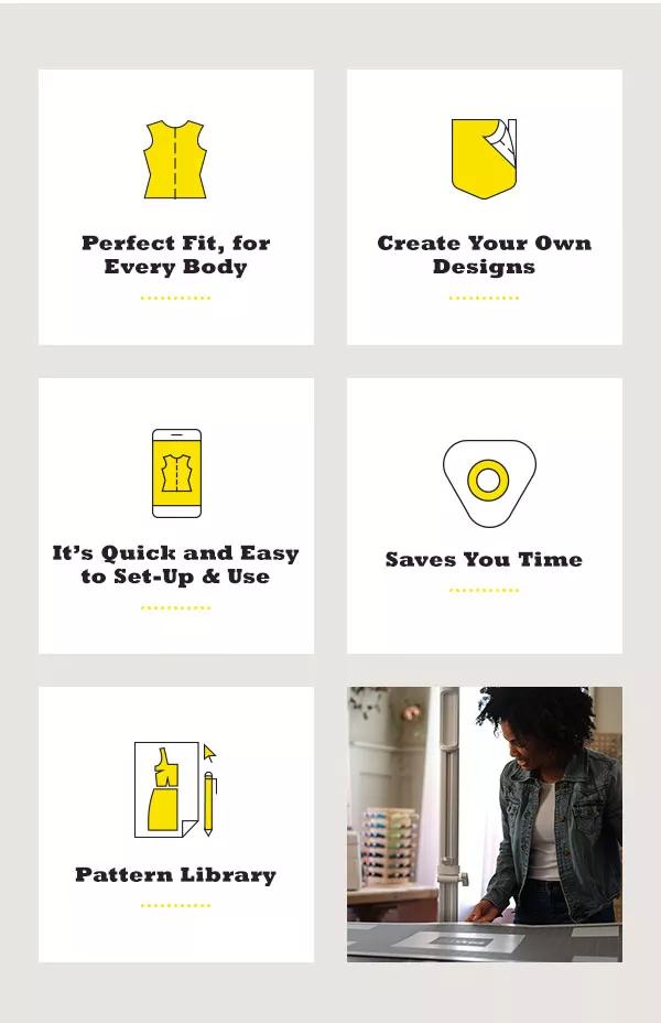 Perfect fit, for Every Body. Create Your Own Designs .It's Quick and Easy to Set-Up and Use. Saves You Time Pattern Library.