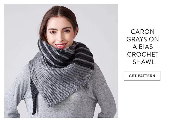 Caron Grays on a Bias Crochet Shawl