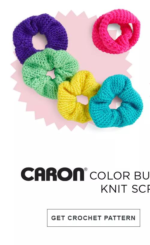 Caron Color Burst Crochet or Knit Scrunchie. GET CROCHET PATTERN.