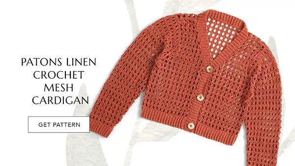 Patons linen crochet mesh cardigan. GET PATTERN.