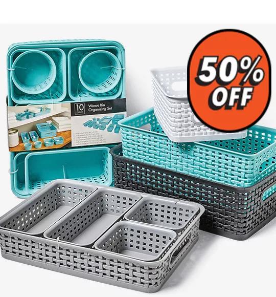 Plastic Weave Storage Bins. 50% off.