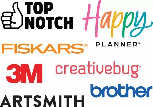  various sponsors that include Top Notch, Happy Planner, Fiskars, 3M, Creativebug, Brother, Artsmith
