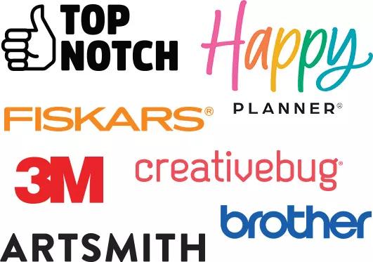  various sponsors that include Top Notch, Happy Planner, Fiskars, 3M, Creativebug, Brother, Artsmith