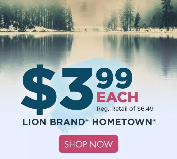 $3.99 each Reg. Retail of $6.49 Lion Brand Hometown SHOP NOW