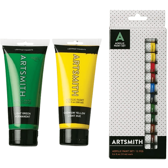 Artsmith 200ml Acrylic Paint and 12ml 12pc Paint Sets.