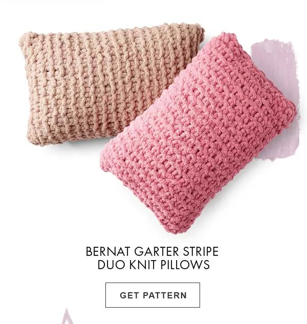 Bernat Garter Rtripe Duo Knit Pillows. GET PATTERN.