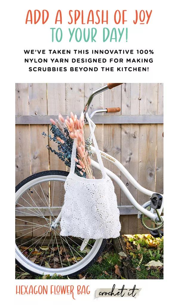 Add a splash of joy to your day! We've taken this innovative 100% nylon yarn designed for making scrubbies beyond the kitchen! Hexagon Flower Bag. Crochet it.