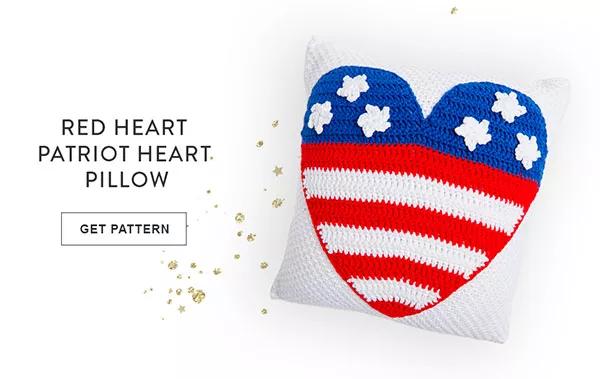 Red Heart Patriot Heart Pillow. Get Pattern.