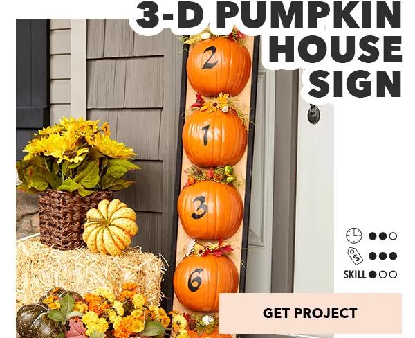 3-D Pumpkin House Sign. Time: 2 out of 3; Cost: 3 out of 3; Skill: 1 out of 3. Get Project.