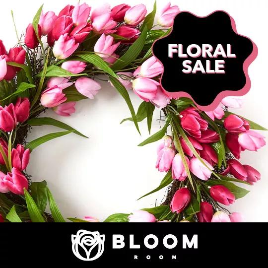 Floral Sale Badge. Bloom Room. ENTIRE STOCK Spring Floral.