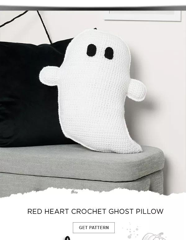 Red Heart Crochet Ghost Pillow. GET PATTERN.