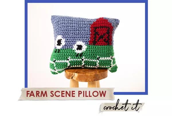 Farm Scene Pillow. Crochet it.