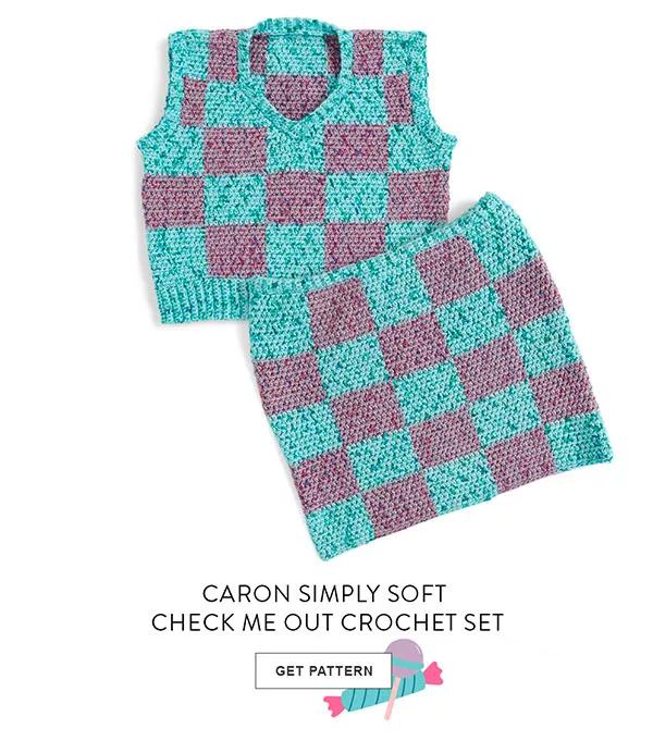 Caron Simply Soft check me out crochet set. Get Pattern.