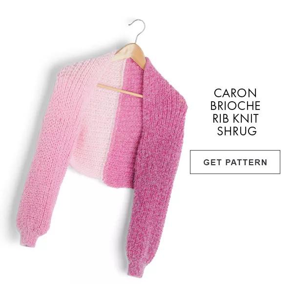 Caron Brioche Rib Knit Shrug. Get Pattern.