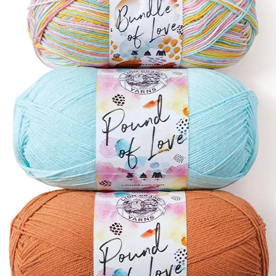 Lion Brand Pound of Love and Bundle of Love Yarn.