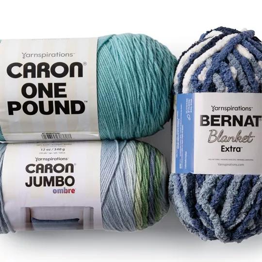 Bernat Blanket and Caron One Pound and Jumbo Yarn.