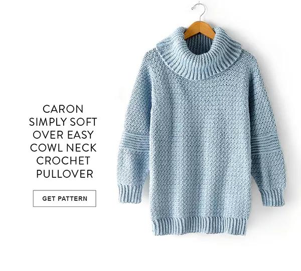 Caron Simply Soft Over Easy Cowl Neck Crochet Pullover