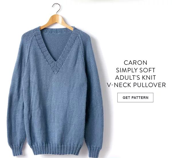 Caron simply soft adult's knit v-neck pullover