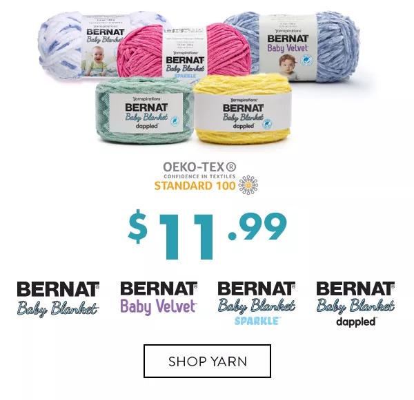 $11.99 Bernat Baby Blanket, Bernat Baby Velvet, Bernat Baby Blanket Sparkle, Bernat Baby Blanket Dappled. SHOP YARN.