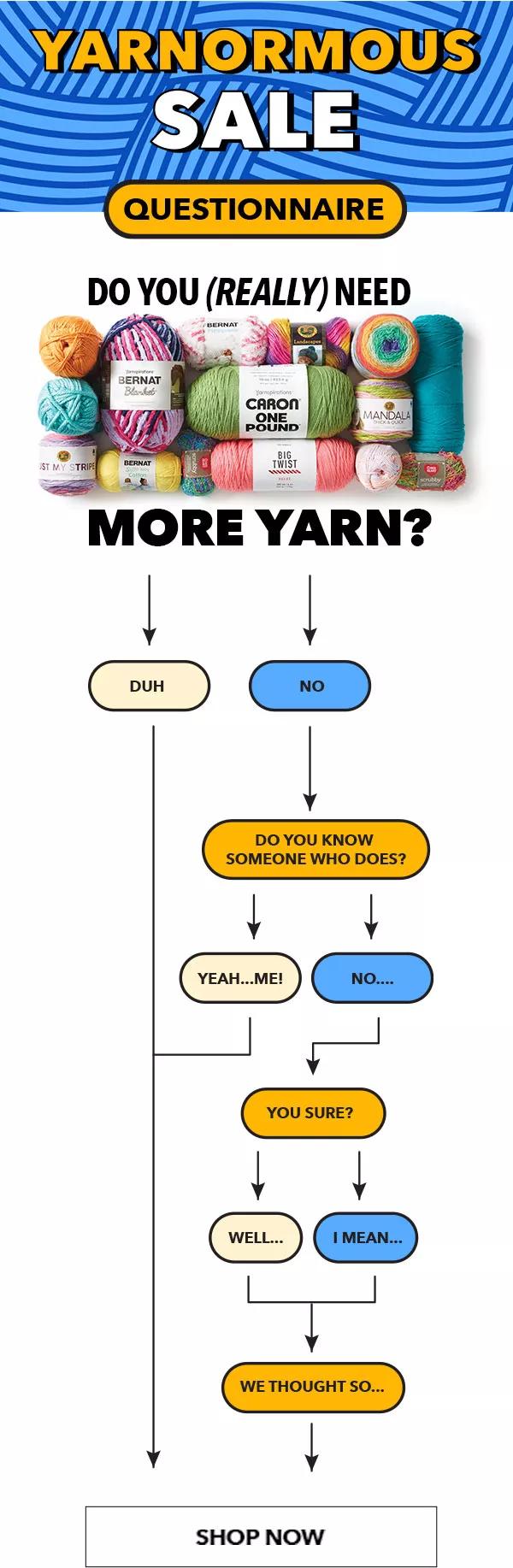 Yarnormous Sale Questionaire. Do you (really) need more yarn? SHOP NOW.