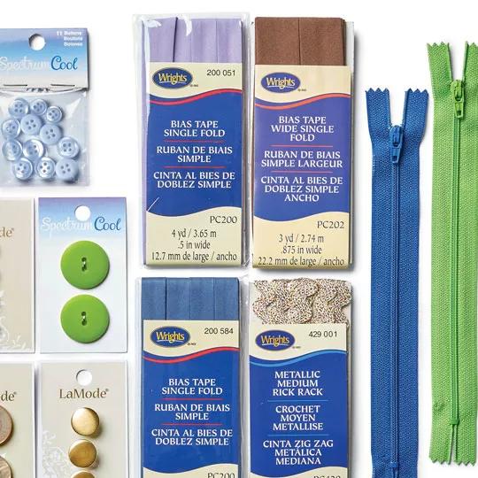 Entire Stock Zippers, Buttons and Wrights Tapes and Braids.