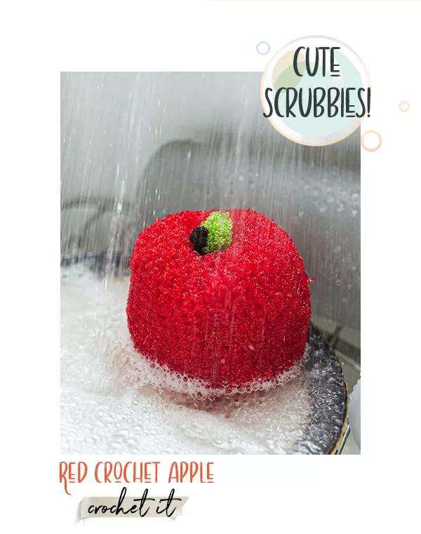 Cute scrubies! Red crochet apple. Crochet it.