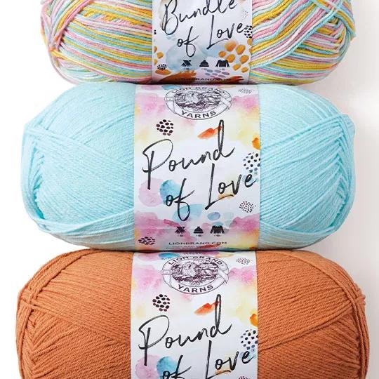 Lion Brand Pound of Love and Bundle of Love Yarn.