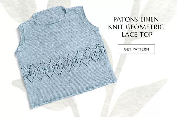 Patons linen knit geometric lace top. GET PATTERN.