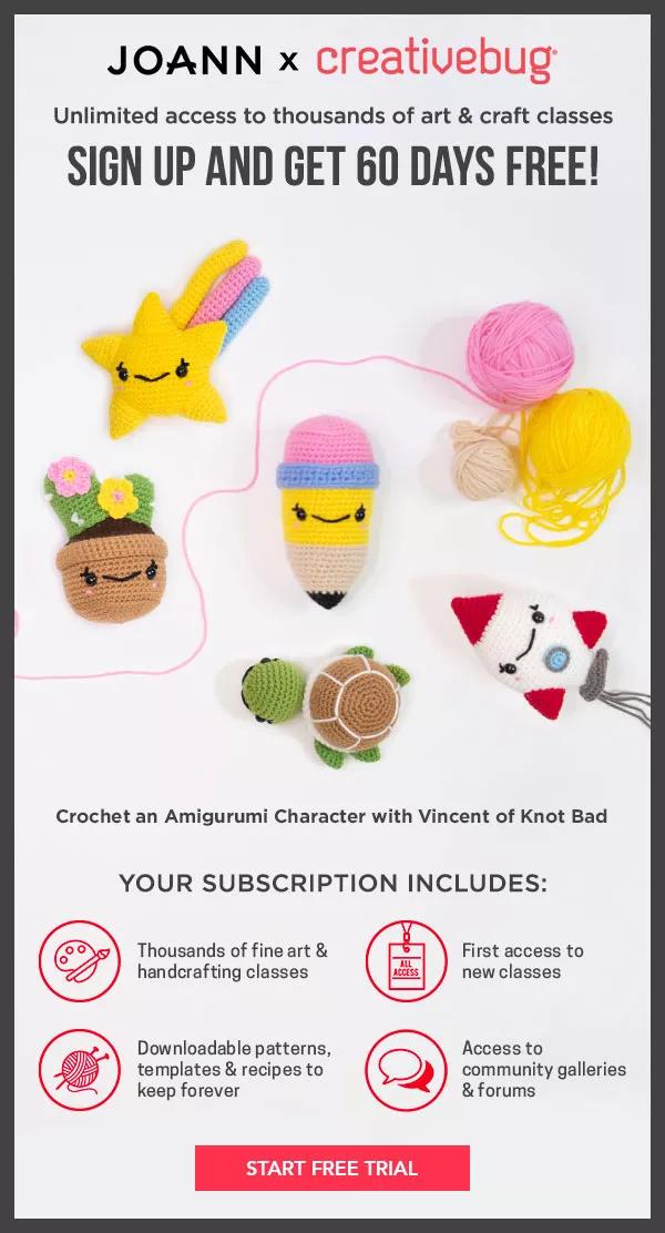 Joann x Creativebug. Sign up and get 60 days free! START FREE TRIAL.