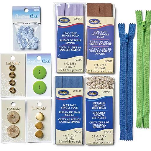 Entire Stock Zippers, Buttons and Wrights Tapes and Braids.