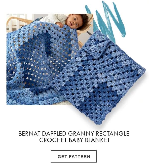 Bernat dappled granny rectangle crochet baby blanket. GET PATTERN.